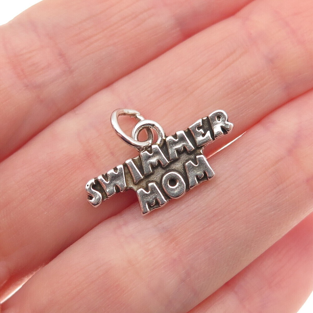 Sundancer 925 Sterling Silver Vintage Swimmer Mom Oxidized Mini Charm Pendant